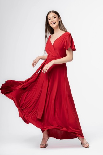 Sukienka Abelia  maxi ,hiszpańskie rękawki -czerwona