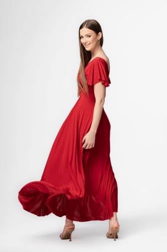 Sukienka Abelia  maxi, hiszpańskie rękawki -czerwona