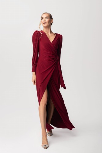 Elegancka Sukienka Maxi Cristal - bordowa-plus size