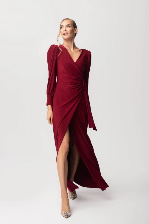 Elegancka Sukienka Maxi Cristal - bordowa-plus size