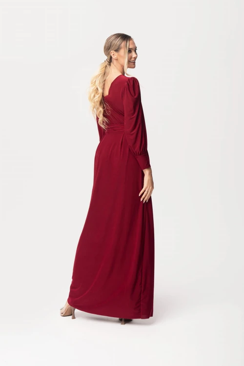 Elegancka Sukienka Maxi Cristal - bordowa-tył
