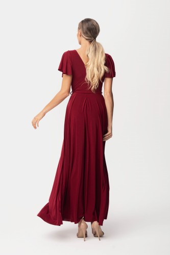 Sukienka maxi ABELIA z rękawkami -bordo -tył