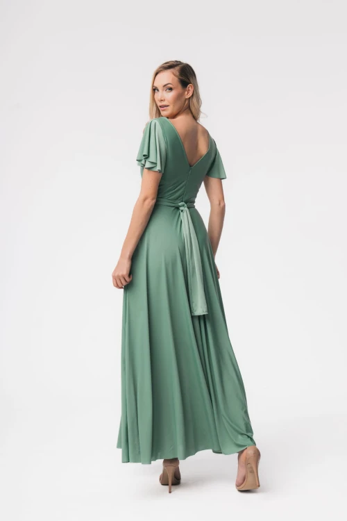 Sukienka maxi ABELIA z rękawkami -pistacja-tył