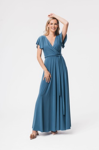 Sukienka maxi ABELIA z rękawkami -jeansowy