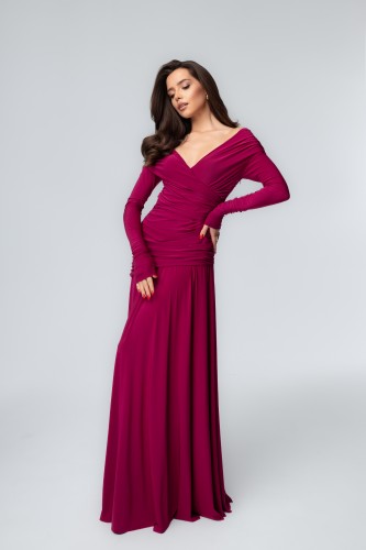 Sukienka Anastasia Fuchsia Glow – elegancka sukienka maxi w intensywnym różu, widok z przodu