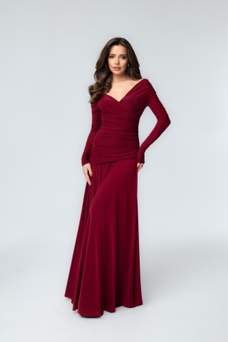 Sukienka Anastasia Bordo Wine – elegancka sukienka maxi w głębokiej czerwieni, widok z przodu