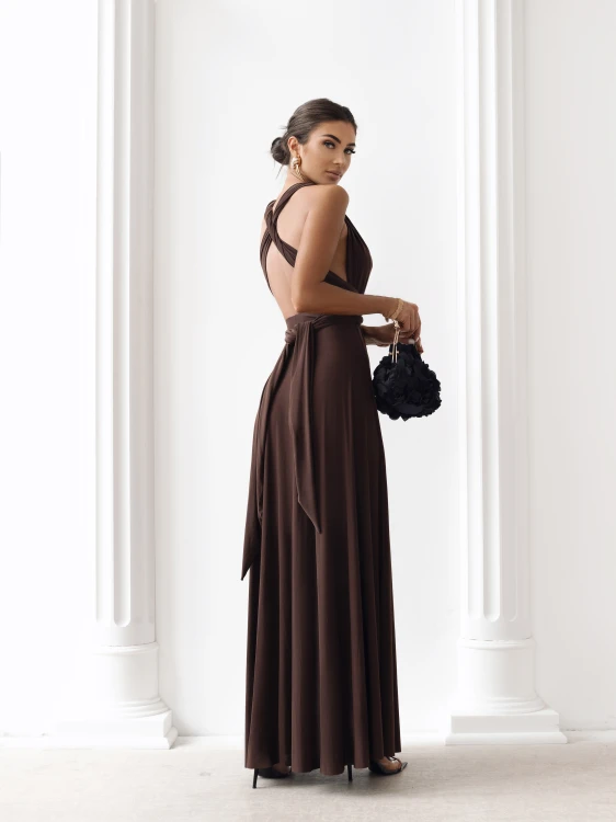 Aurora – sukienka maxi multiway / Mocca Brown-tył