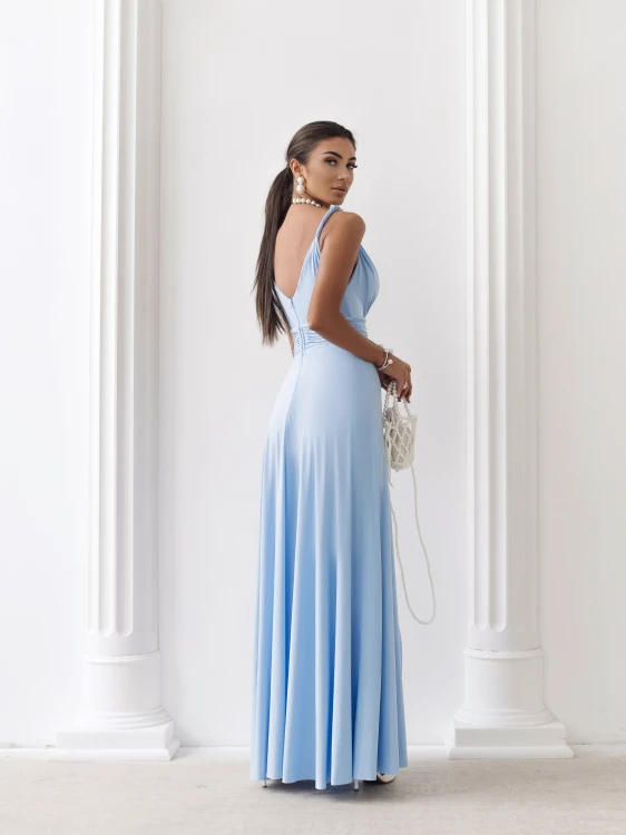 MILO – sukienka maxi w stylu greckim / Baby Blue-tył