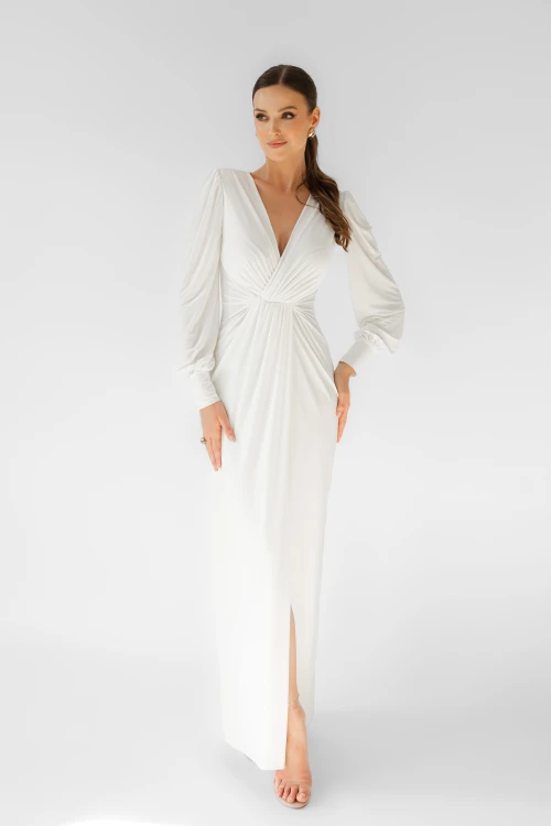 sukienka ślubna maxi soft white Simone długa elegancka z rozcięciem