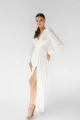 sukienka maxi ślubna soft white z długim rękawem Simone Polska produkcja