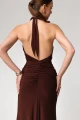 sukienka wieczorowa maxi brązowa z dekoltem halter Alice