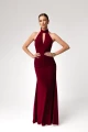 bordowa sukienka maxi halter velvet wine z rozcięciem Alice