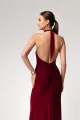 sukienka maxi bordowa velvet wine dopasowana z rozcięciem Alice
