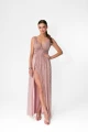 sukienka maxi pudrowy róż z rozcięciem i dekoltem V Milo