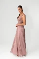 sukienka maxi champagne pink elegancka z rozcięciem Milo