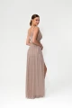 zwiewna sukienka maxi champagne beige z lekkim połyskiem