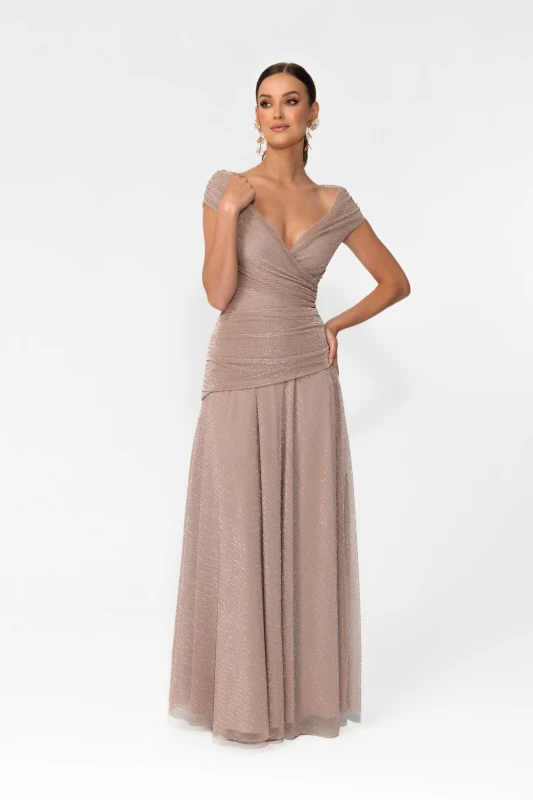 LEAH – sukienka maxi Champagne Beige (glitter)