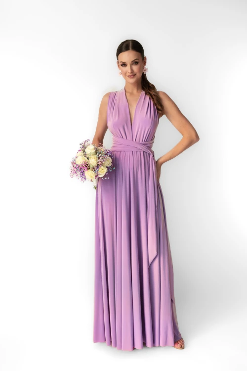 sukienka Aurora Lavenda maxi wiązana elegancka na wesele
