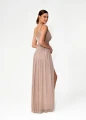 zwiewna sukienka maxi champagne beige z lekkim połyskiem