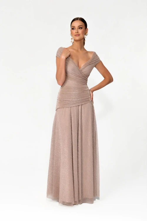 sukienka maxi LEAH champagne beige elegancka długa