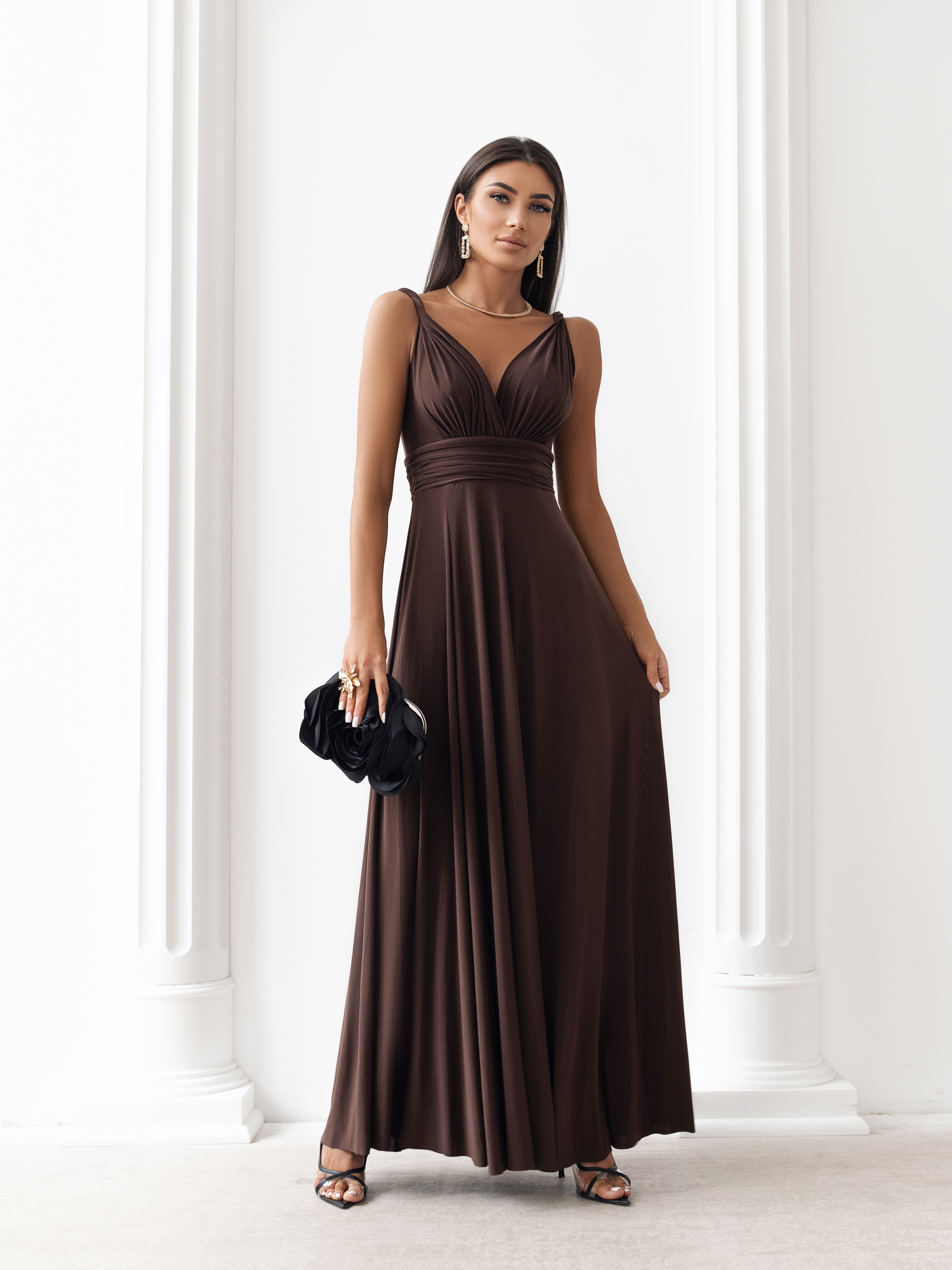 Milo-sukienka maxi w stylu greckim/Mocca Brown